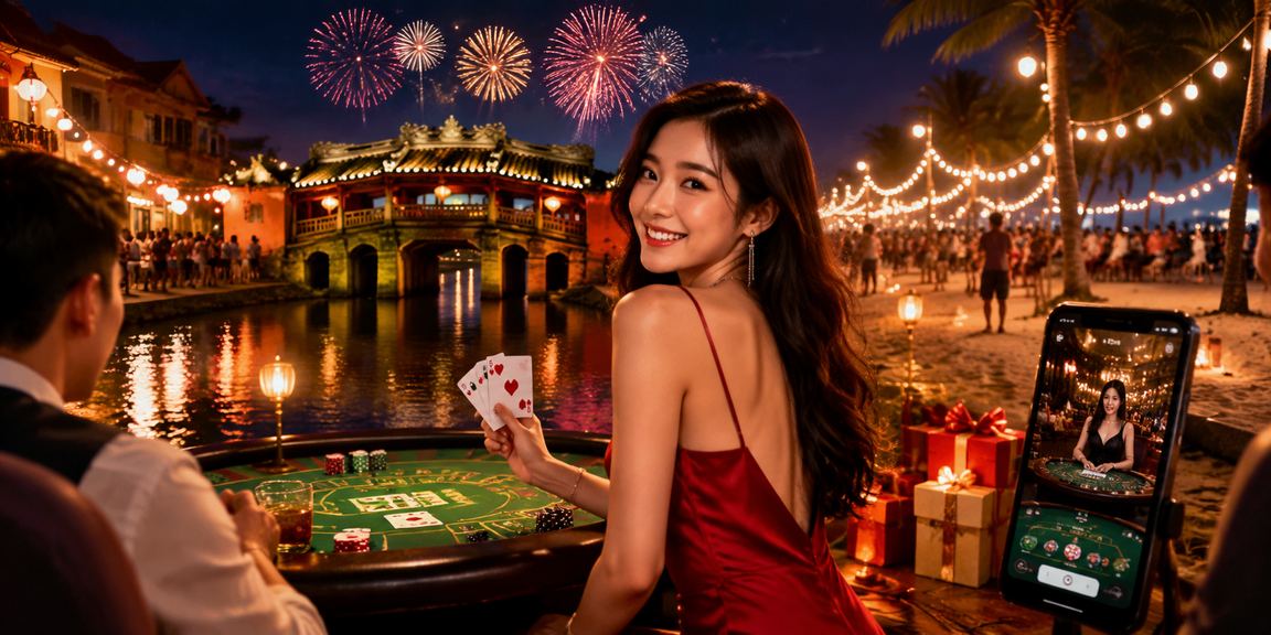Bàn baccarat live casino tại Hội An về đêm, không khí sôi động